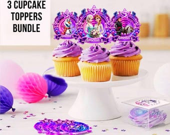 Frozen Princess Cupcake Toppers PNG Bundle | Editable Name and  Age | Elsa & Anna Inspired Party Decorations | Instant Digital Download