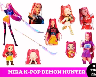 K-Pop Demon Hunters-inspirerad Clipart PNG | Huntrix Mira-stilkonstverk | Saja Girls Band-inspirerad design | Anime Fantasy Digital nedladdning