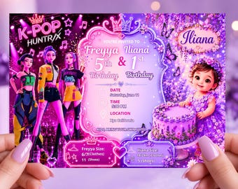 Plantilla de invitación de cumpleaños K-Pop y princesita / Invitación de fiesta editable personalizada en Canva / Descarga digital personalizada
