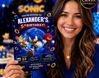 Sonic Birthday Invitation Editable Canva Template | Sonic Party Invite | Sonic 3 Birthday Invitation for Boys & Girls | Instant Download