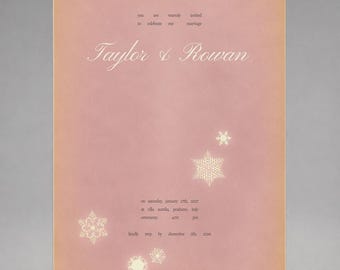 Invito di nozze invernale con stampa vintage di fiocchi di neve · Modello modificabile · Materiale d'epoca