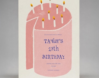 Invito di compleanno a tema torta stravagante · Modello modificabile disegnato a mano