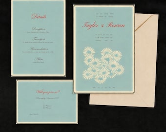 Invito di nozze con stampa floreale vintage, partecipazioni di nozze uniche e selezionate, download digitale, modulo di conferma presenza