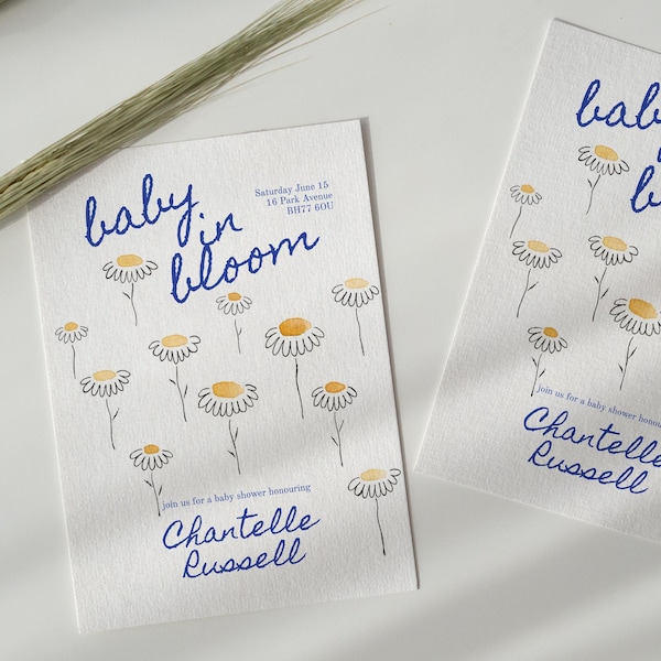 Baby in Bloom Shower Invitation Hand Drawn Floral Editable Template Garden Party Instant Download