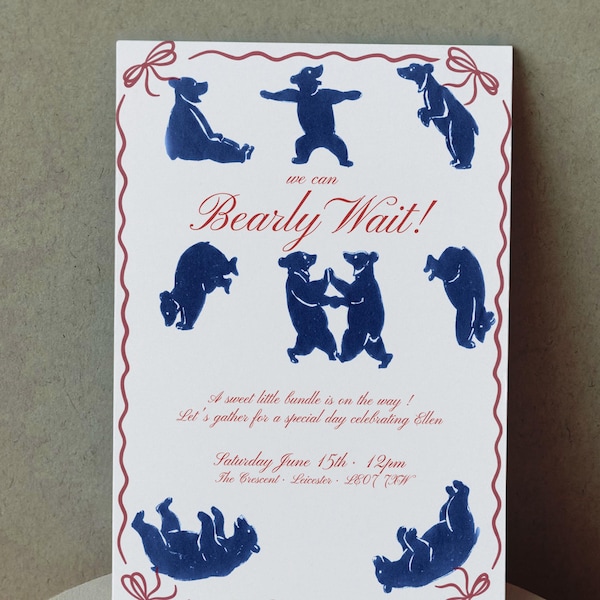 Bearly Wait Baby Shower Invite Whimsical Hand Illustrated Bear Editable Printable Template Gender Neutral