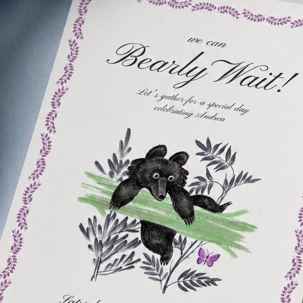 Bearly Wait Baby Shower Invite Whimsical Hand Illustrated Bear Editable Printable Template Gender Neutral