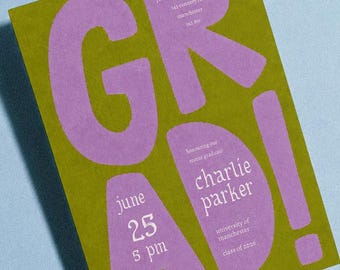 Invito per la festa di laurea Lime + Lilac · Modello modificabile disegnato a mano