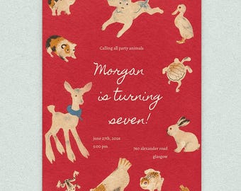 Invito di compleanno vintage disegnato a mano, modello modificabile