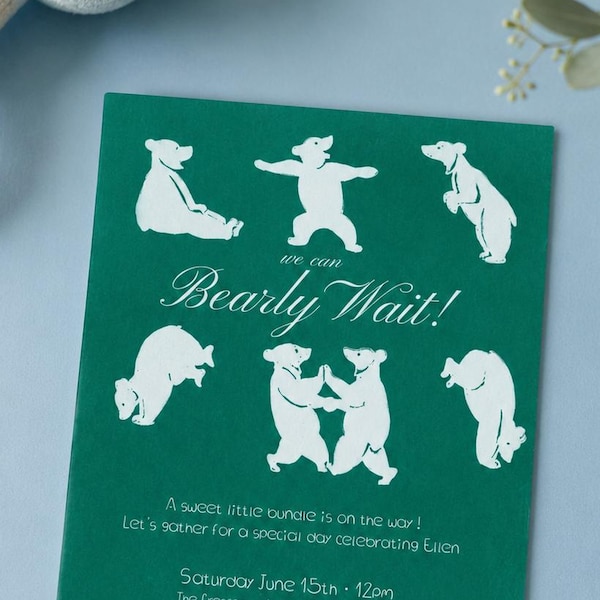 Bearly Wait Baby Shower Invite Whimsical Hand Illustrated Bear Editable Printable Template Gender Neutral