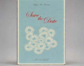 Invito di nozze Save the Date con stampa floreale vintage, elegante modello botanico disegnato a mano e modificabile.