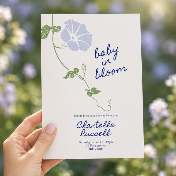 Baby in Bloom Shower Invitation Hand Drawn Floral Editable Template Garden Party Instant Download