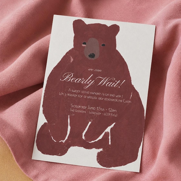 Bearly Wait Baby Shower Invite Whimsical Hand Illustrated Bear Editable Printable Template Gender Neutral
