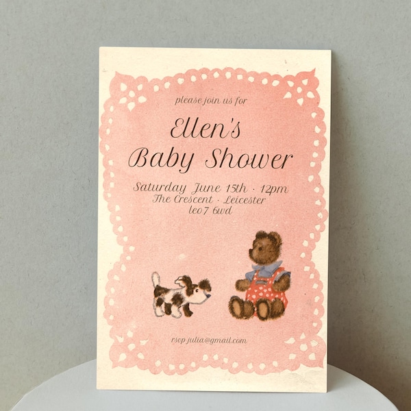 Vintage Baby Shower Invitation Hand Drawn Editable Template Vintage Illustration Instant Download