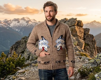 Fox Cardigan Inspired Hail Mary | Wolf Sweater | hand knit wool men's zip sweater