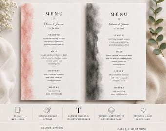 Minimal Monochrome Wedding Menus | Personalised Wedding Menu Cards | A5 Menu | Wedding Stationery | Modern Wedding Reception Decor