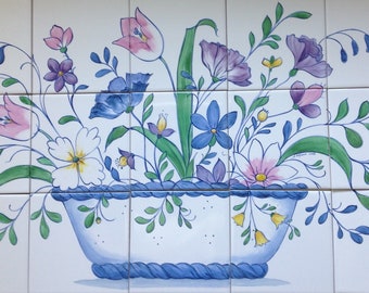 Country French Mural/Blue&White/12.25x21.25/on4.25&quot;tile