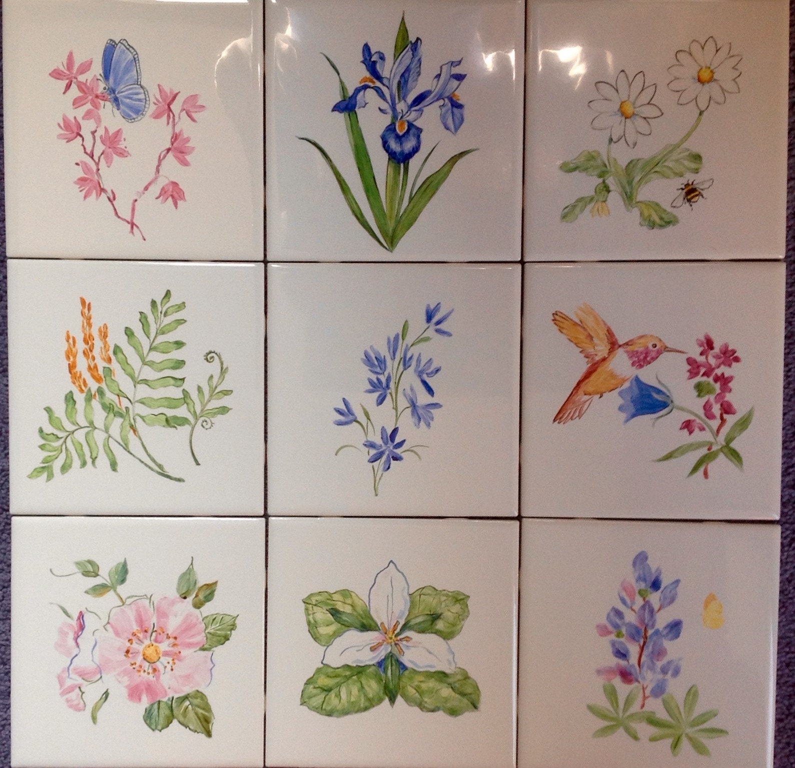 Wildflower Tiles/Handpainted/Kiln Fired
