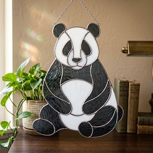 Panda Stained Glass Pattern - Beginner Animal Suncatcher Window Hanging PDF SVG PNG