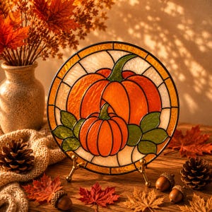 Pumpkin Harvest Stained Glass Pattern | Advanced Fall Suncatcher Template | PDF SVG PNG