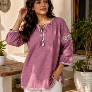 Túnica de algodón bordada / Túnica folclórica ucraniana, blusa campesina estilo cottagecore