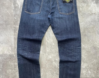 Vintage Stone Island Jeans Type RE-T Size W32 L34 Blue Denim Pants ART 5615J4BI2, Rare Casual Luxury Denim, Stone Island Patch Badge Jeans