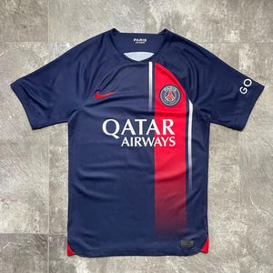 Nike PSG Mbappe Jersey Paris Saint Germain 2023 2024 Home Kit Soccer Shirt Goat Patch France Ligue 1 Football Top Authentic Jersey Size XS image 2