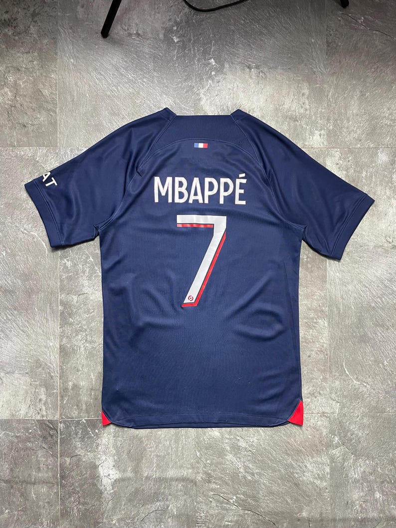 Nike PSG Mbappe Jersey Paris Saint Germain 2023 2024 Home Kit Soccer Shirt Goat Patch France Ligue 1 Football Top Authentic Jersey Size XS image 7
