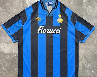 Vintage Inter de Milán 1992 1994 Camiseta de fútbol local Umbro Fiorucci / Rare Retro Internazionale Milan Jersey Hecho en Inglaterra Tamaño XL / Fútbol G