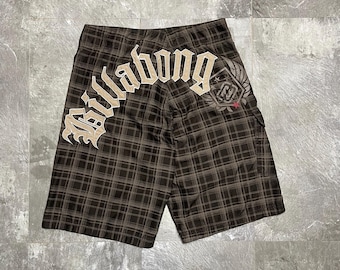 vintage Boardshort à carreaux Billabong Taille 32 | Boxer de bain surf à carreaux marron An 2000 | Short cargo de style skateboard grunge Cyber Y2K | Vêtements de plage des années 2000