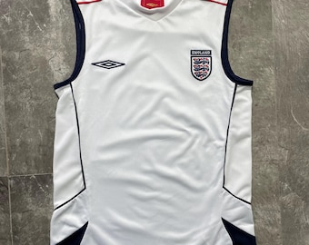 Camiseta de entrenamiento sin mangas Umbro de Inglaterra vintage talla S / Camiseta de fútbol sin mangas Y2K blanca / Camiseta de fútbol con estética Gorpcore Producto oficial