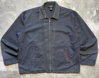 vintage Polo Jeans Co Ralph Lauren veste taille L, veste de travail Harrington en toile de coton grise, années 90 Ralph Lauren Y2K pleine fermeture éclair pour homme