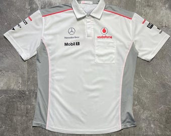 Vintage Vodafone McLaren Mercedes F1 team poloshirt maat XL, Mercedes Benz Mobil 1 Hugo Boss Racing Team shirt, Formule 1 pit crew jersey