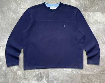 Vintage Yves Saint Laurent Sweatshirt Navy Blau, YSL Pour Homme Bestickter Pullover, Retro 90er Jahre Designer Pullover Crewneck Grösse L