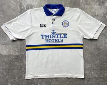 vintage Leeds United 1993 1994 1995 maillot de football extérieur Asics Thistle Hotels maillot de football taille L fabriqué au Royaume-Uni Blokecore Archive