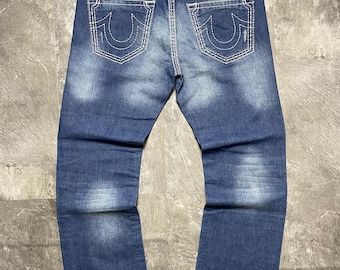 Vintage True Religion Billy Big T Jeans Größe 36x34 Hergestellt in den USA Blue Denim, Y2K Streetwear Dicker weißer Stich Herren True Religion Jeans