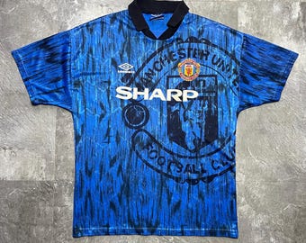 vintage Manchester United 1994 1995 1996 maillot extérieur Umbro Sharp taille L, troisième maillot rétro Manchester United, tenue de football des années 90, Blokecore
