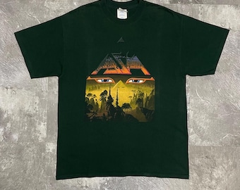 T-shirt vintage 2001 Asia Band Tour taille L vert foncé, poids lourd M&O Knits, t-shirt de concert de rock progressif, souvenirs de musique de l'an 2000