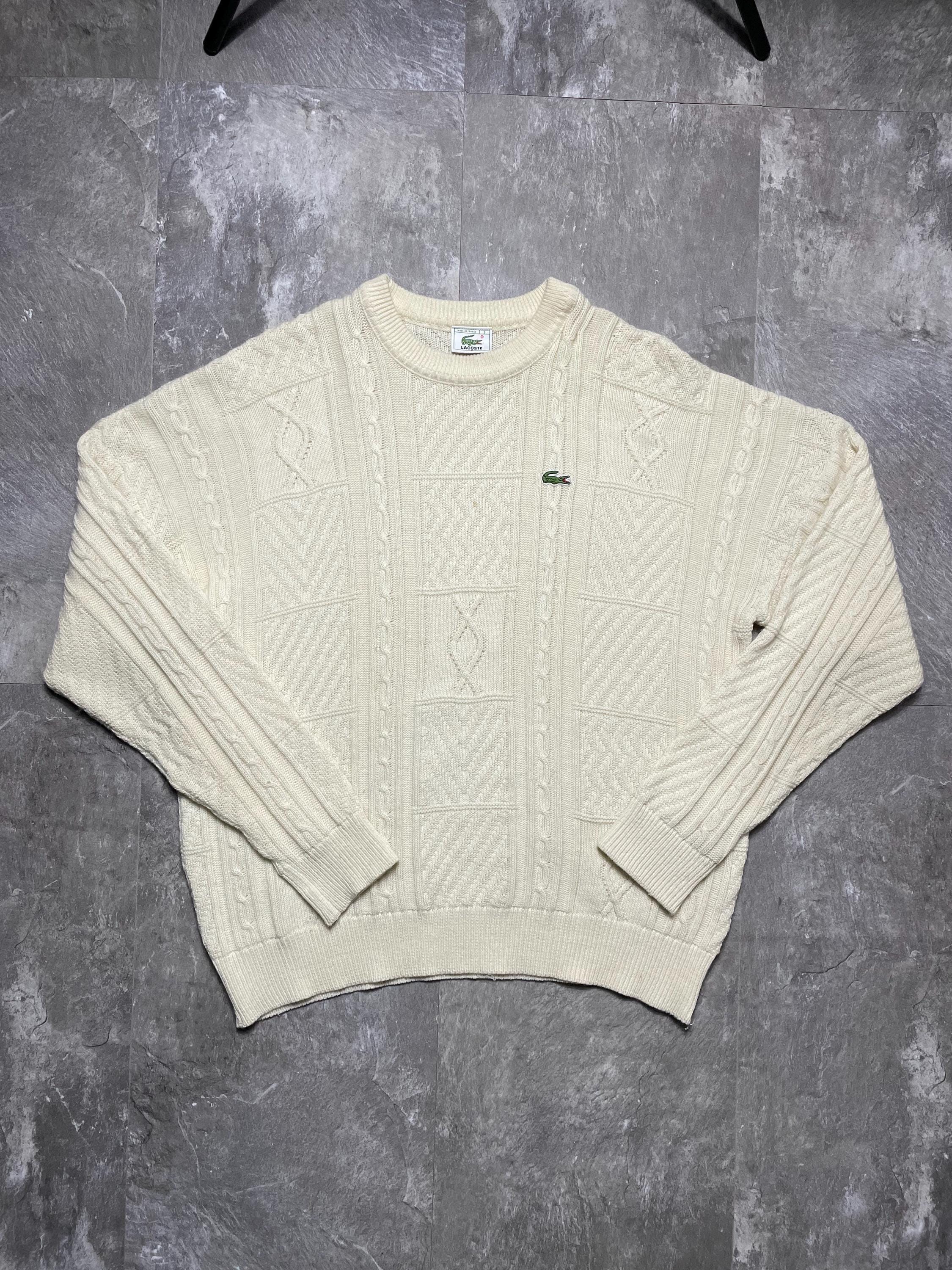 Vintage Lacoste Cable Knit Sweater Cream White Made in France Size