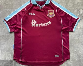 vintage West Ham United 1999/2001 maillot de football domicile Fila Dr. Martens, maillot de football Retro Hammers, taille XL/L, kit Premier League Y2K