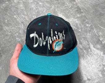 Vintage 1994 Miami Dolphins Snapback chapeau équipe NFL AMCAP casquette noir sarcelle brodé script Spellout rétro football Sportswear taille unique