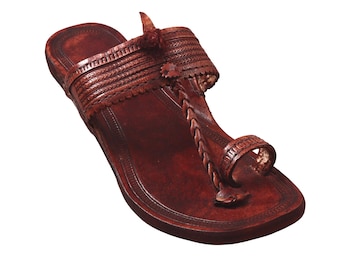 Mujeres indias Cuero hecho a mano Kolhapuri Zapatilla India Slip-On Flats Jutti Kolhapuri Sandalias Punjabi Jutti Étnico Mojari Zapatos marrones