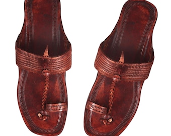 Indian Handmade leather Kolhapuri Sandal Slip on Flats slipper punjabi jutti Ethnic Wedding Mojari Shoes Women Brown slippers Wedding Sandal