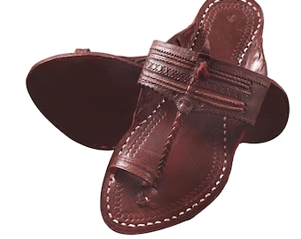 Indian Brown Leather Shoes For Mens Kolhapuri Slipper Gift For Him Men Slip On Punjabi Men Jutti Men Shoes Handcrafted Daily Wear Footwear