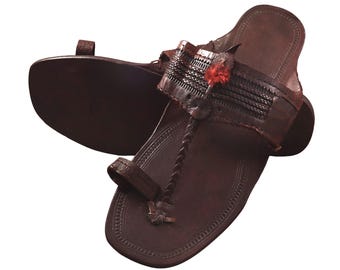 Men's Indian Brown Leather Kolhapuri Slippers – Handcrafted Daily Wear Footwear