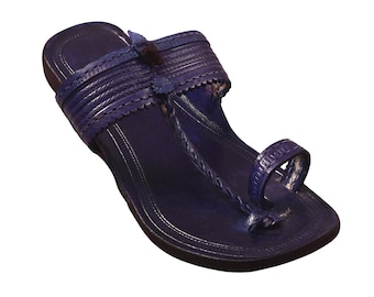Indian women Handcrafted Leather Kolhapuri Slipper Indian Slip-On Flats Blue Jutti Kolhapuri Sandals Punjabi Jutti Ethnic Mojari Shoes