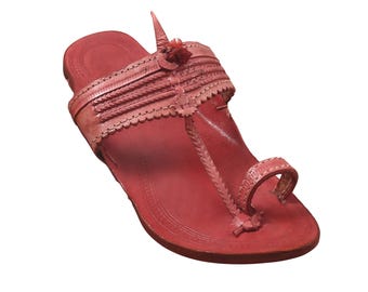 Handcrafted Red Leather Kolhapuri Sandals – Traditional Indian Ethnic Mojari Flats