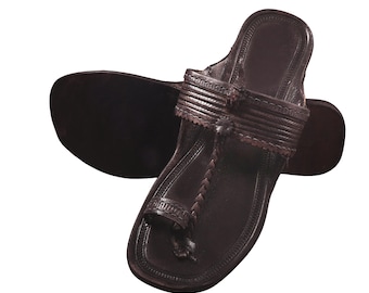 Indiano Artesanal Couro Kolhapuri Chinelo Indiano Slip-On Flats Juti Kolhapuri Sandálias Punjabi Jutti Étnico Mojari Sapatos Mulheres preto Jutti