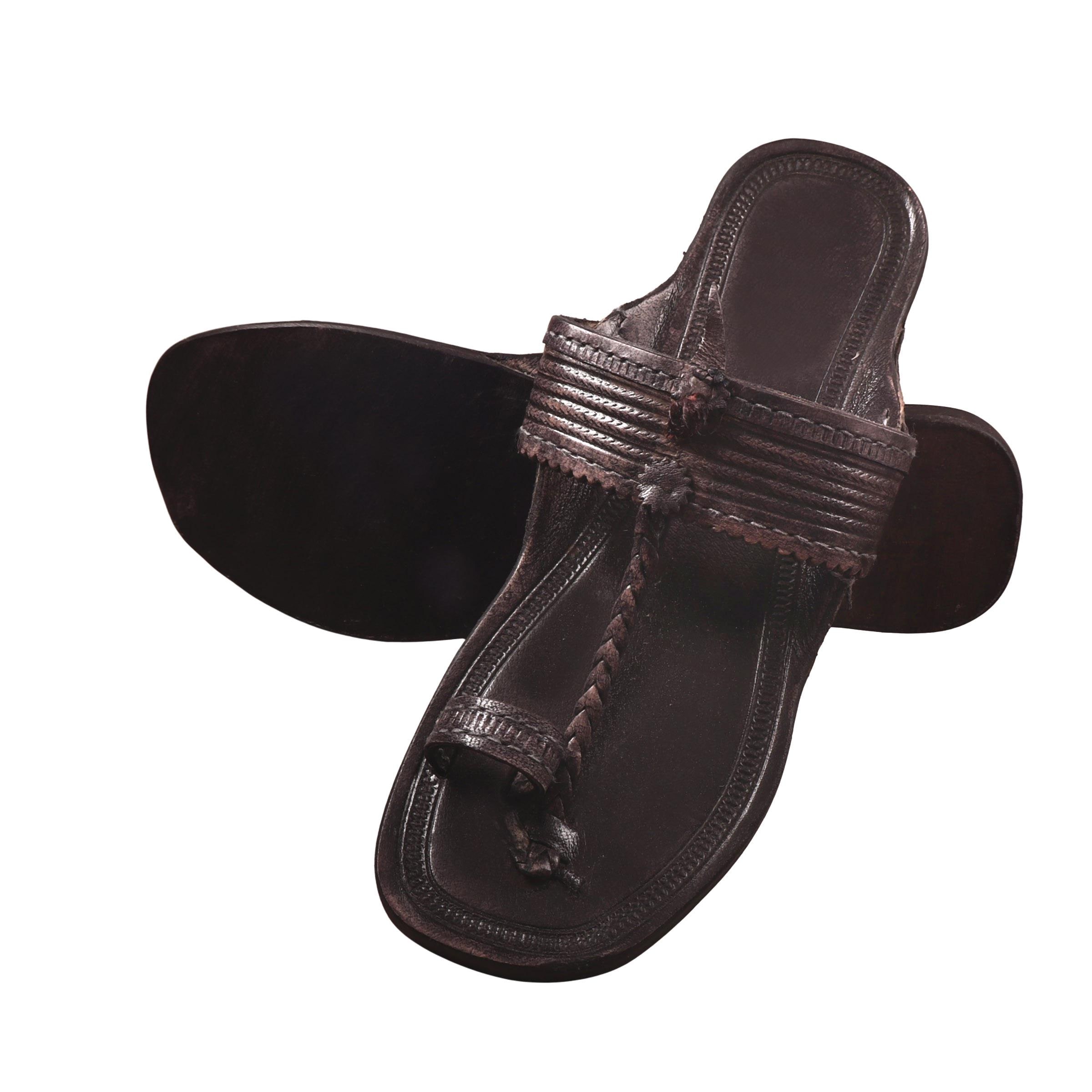 Handcrafted Leather Kolhapuri Sandals - Traditional Indian Ethnic Black Footwear