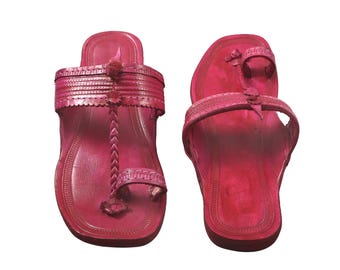 Handcrafted Pink Leather Kolhapuri Sandals – Traditional Indian Jutti Flats