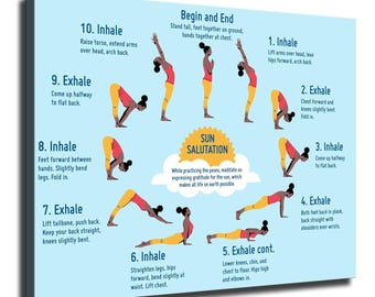 Posizioni Yoga Saluto al Sole Meditazione Poster su tela Stampa HD Decorazione murale moderna per camera da letto e casa